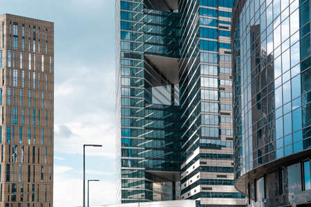 Skyscraper in a finance district, urban city architecture.