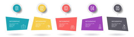 Banner 5 steps business infographic template with step up options. Template for presentation, chart, graph. Vector illustration in pastel colorsのイラスト素材