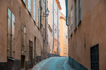 Narrow street in Gamla Stan, Stockholm, Swedenの写真素材
