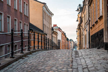 Narrow city Street in Old Town of Stockholm, Gamla Stan, Swedenの写真素材