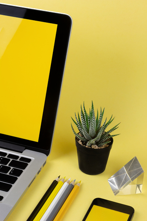 Monday freesia yellow workspace conceptの写真素材