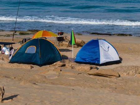 Picnic tents along the coast.の写真素材