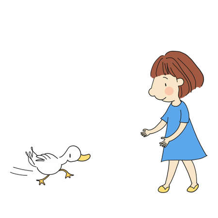 Little kid and duckのイラスト素材