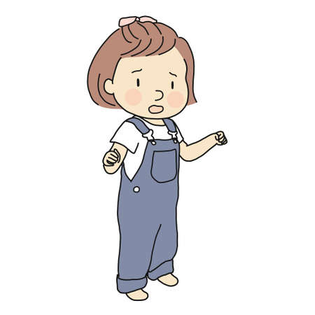 Vector illustration of unhappy toddler shouting and whining. Early childhood development - child emotional and behavior concept. Cartoon character drawing. Isolated on white background.のイラスト素材