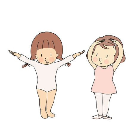 Vector illustration of kid professions, gymnastic & ballerina. What I want to be when grow up. Children occupations costume. Childhood development, education concept. Cartoon character drawing.のイラスト素材