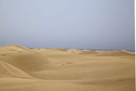Maspalomas sand dunes panoramic view. Empty dunes landscape with no people walking on the backgroundの写真素材