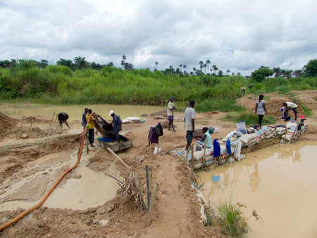 Kono District, Sierra Leone - 1st July 2019: working on the artisan diamond mines in Sierra Leone,...