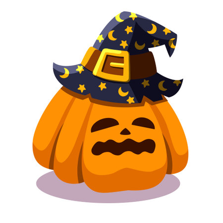 Cartoon halloween pumpkin wearing witch hat isolatedのイラスト素材
