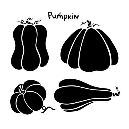 Autumn Halloween or Thanksgiving pumpkin symbol in flat design, simple, outlineのイラスト素材