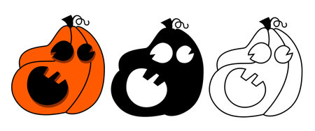 Evil pumpkin for Halloween.Black pumpkin Silhouette in flat style isolated on white background. vector illustrationのイラスト素材