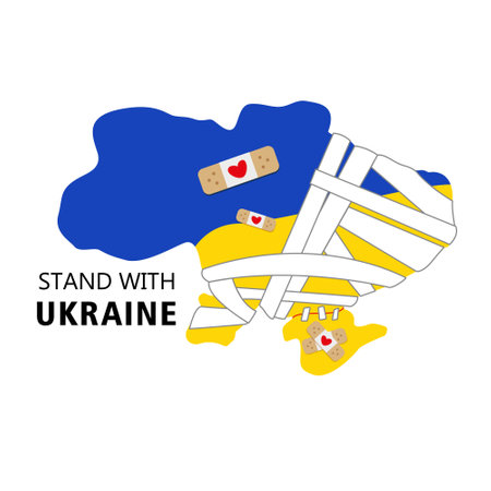 Stand With Ukraine slogan. Concept save Ukraine from Russia and please stop war. Ukrainian text on the color map. Pray for Ukraine peace. The whole world praying for Ukraine. vector illustration.のイラスト素材