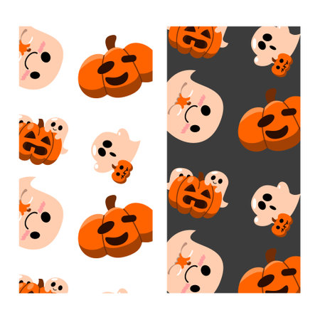Halloween pattern. Cute pumpkin and ghost. vector illustration. patternのイラスト素材