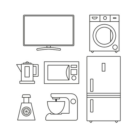Vector image of set of household appliances icons line.Vector illustrationsのイラスト素材