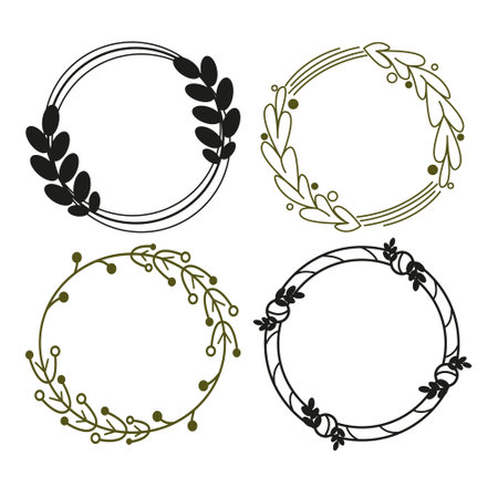 Collection of hand drawn floral ornaments. round frame. vector illustrationsのイラスト素材