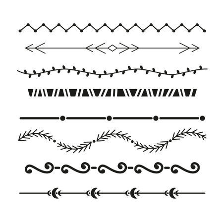 Set of hand drawn lines and dividers. Doodle vector design elements. hand drawn frameのイラスト素材