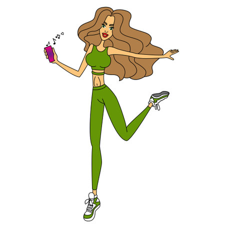 Young girl dancing modern dance, dancer in graceful pose, female character in cartoon style, vector illustration, isolated. Sports girls dancing.のイラスト素材