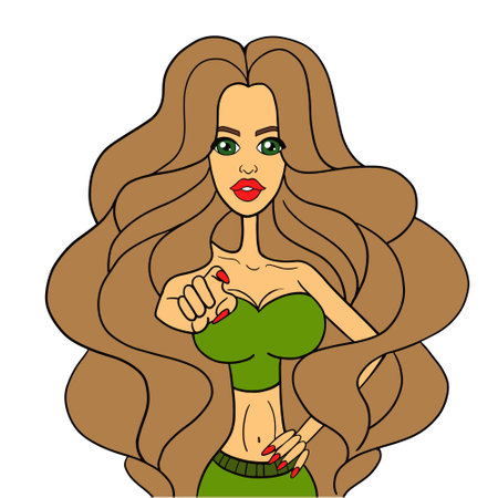 the girl is pointing at you. Vector illustration in cartoon style. call to actionのイラスト素材
