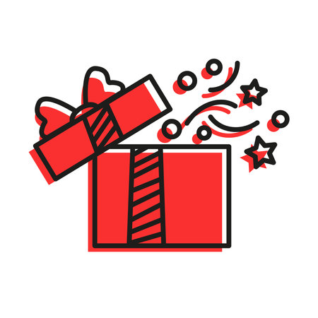 Magic box outline icon. linear style sign for mobile concept and web design. Open gift box and magic stars simple line vector icon. Symbol, logo illustration. Pixel perfect vector graphicsのイラスト素材