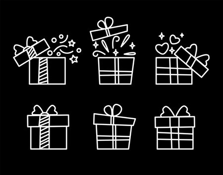 Gift box line icon set. Illustration isolated on black background for graphic and web design.のイラスト素材