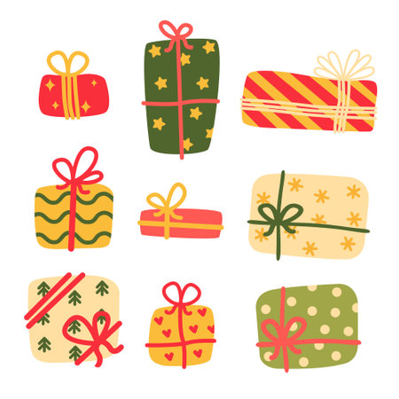 Collection of various gifts on a white background. Cartoon. vector illustration.のイラスト素材