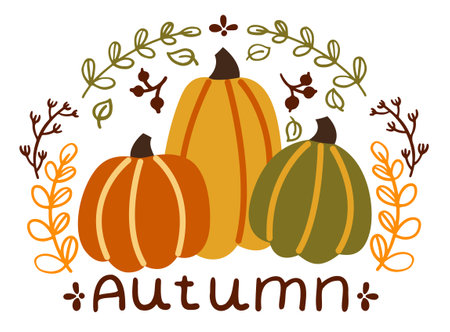 Autumn background with orange pumpkins. vector illustration.のイラスト素材