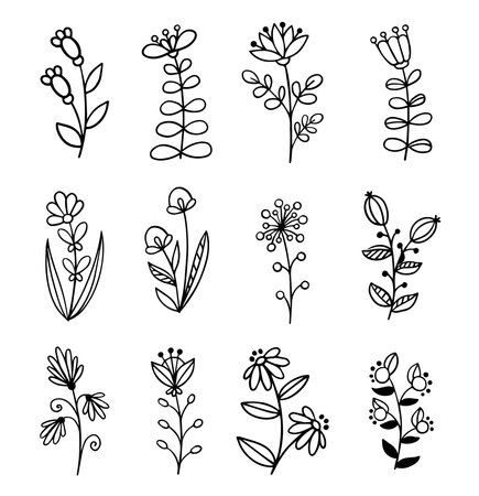 Stripes doodle flower and leaf free hand drawing sketch vector. simple styleのイラスト素材