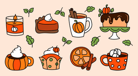 Collection of autumn sweet cake or pastriesのイラスト素材