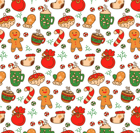 Winter seamless patterns with christmas elements.のイラスト素材