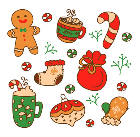 cute winter elements, candies, gingerbreadのイラスト素材