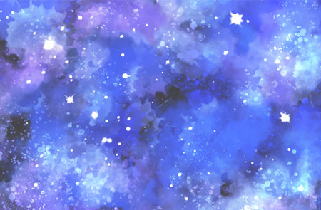 Hand painted watercolor cosmic texture with stars. Space, starry night sky, galaxy vector illustration.のイラスト素材
