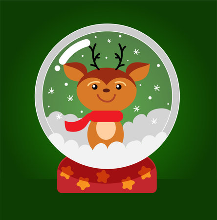 Snow globe with christmas deer. Christmas card. Vector illustrationのイラスト素材