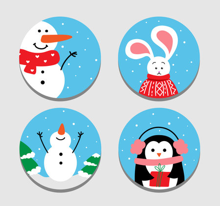 Set of vector Christmas icons. snowman, penguin.のイラスト素材