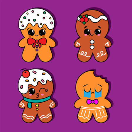 Hand drawn doodle of Christmas cookies Gingerbread man. New year biscuit. Christmas gingerbread man. Doodle styleのイラスト素材