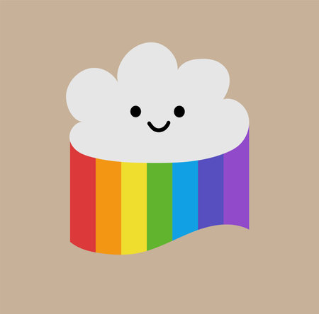 Rainbow. Background, with clouds. Gradient mesh, color rainbow, summer or spring blue sky wallpaper. Rainbow color spectrum. Good weather. Dream sign. Rainbow after rain. Vector illustration.のイラスト素材