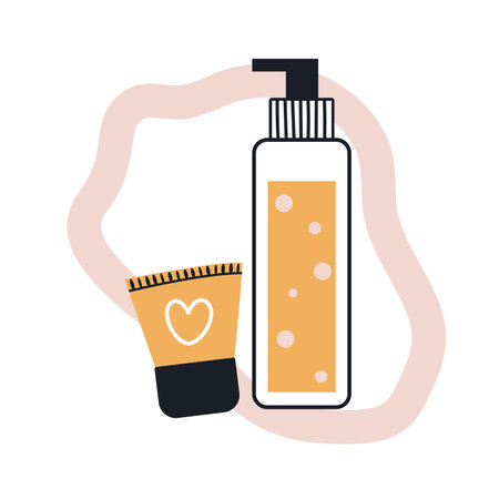 Vector illustration of bottle template for serum, cream flat cosmetics. Face and body skin careのイラスト素材