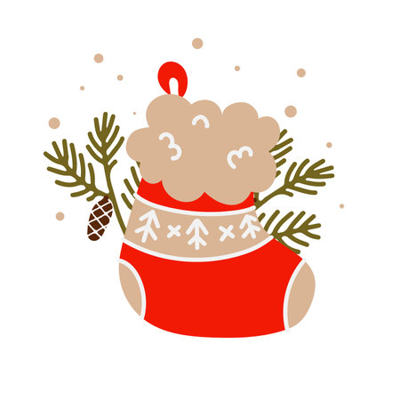Red christmas boot, winter season and decoration vector handdrawn illustrationのイラスト素材