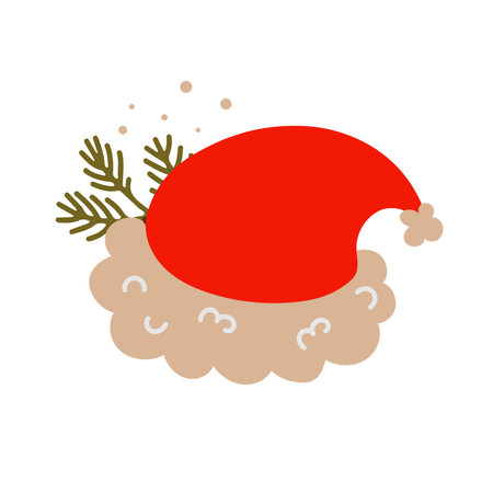 Vector illustration of Santa Claus hat Design. Drawn by hand. Christmas composition for postcard, poster, bannerのイラスト素材