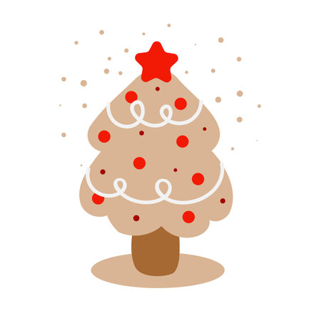Illustration of cute christmas tree on white background. Vector illustration of festive christmas tree. Happy winter holidays card or poster templateのイラスト素材