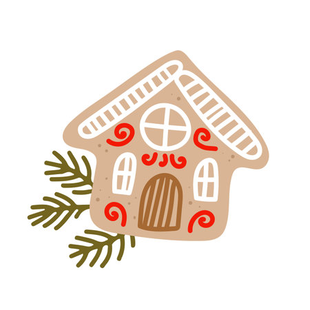 Christmas gingerbread in the form of a cute house with white icingのイラスト素材