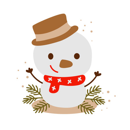 Cute christmas snowman with hat and scarf on isolated white background. Vector illustrationのイラスト素材