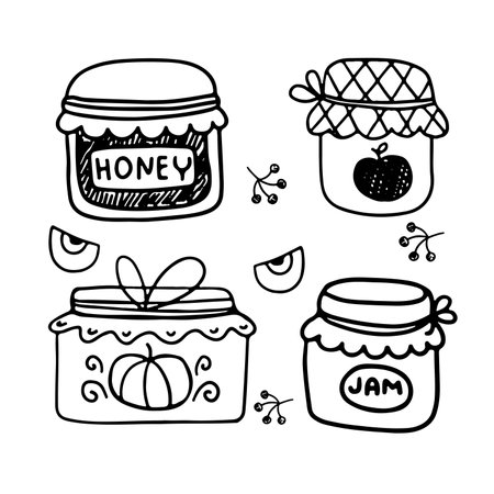 Cute hand drawn sketch jam collection. Vector illustration jam icons for cafe and restaurant menu design.のイラスト素材