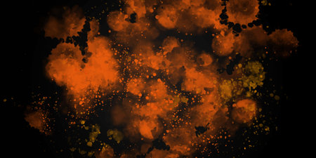 Abstract dark background. Watercolor splashes, drops. orange tonesのイラスト素材