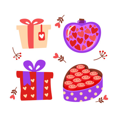 Valentine's Day elements set. Different romantic objects. Vector illustrationのイラスト素材