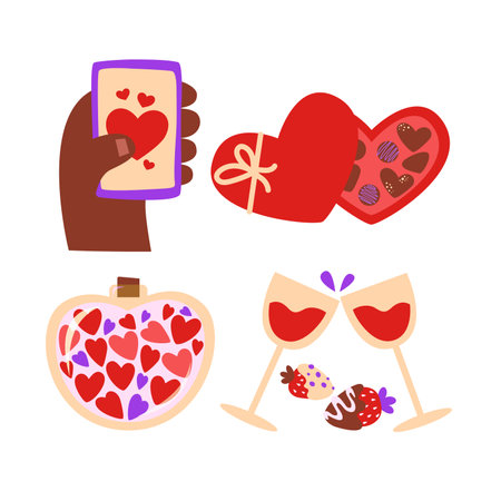 Valentine's Day elements set. Different romantic objects. Vector illustrationのイラスト素材