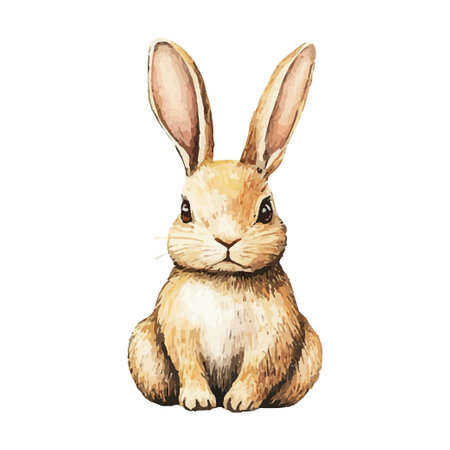 Watercolor Long Ear Hare In Natural State Sitting Front Viewのイラスト素材