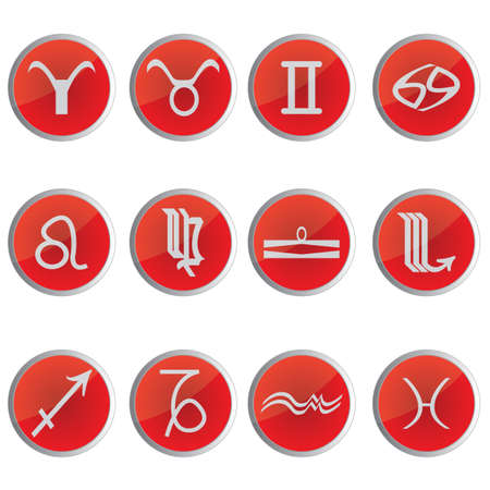 The astrological sings in red circles.のイラスト素材