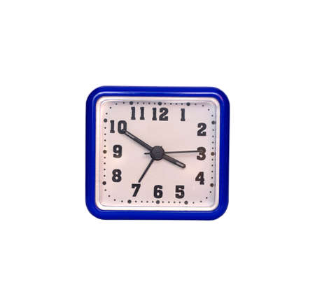 blue square clock on white backgroundの写真素材