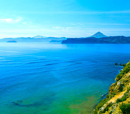 seascape mountains and the Pacific Ocean in Kamchatkaの写真素材