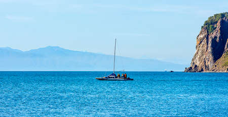 Sail boats in the bay of the Pacific Ocean Kamchatka summererの写真素材