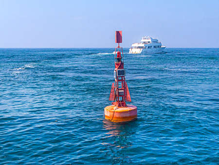Red Navigational Buoy in the Mediterranean Seaの写真素材